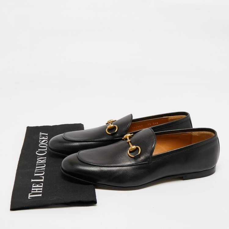 Pre Owned Gucci Black Leather Jordaan Slip On Loafers Size 41.5