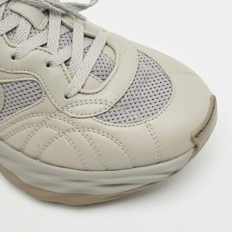 Pre Owned Gucci Dark Grey/Cream Leather  Ripple Interlocking G Low Top Sneakers Size 41.5