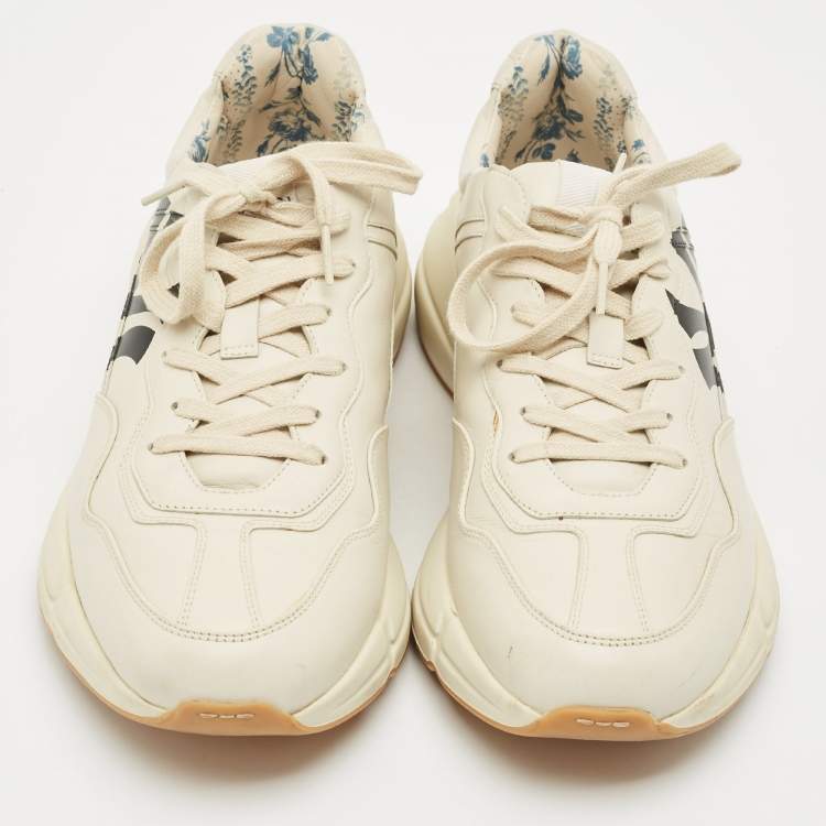 Pre Owned Gucci Mystic Cream Leather NY Yankees Rhyton Low Top Sneakers Size 44