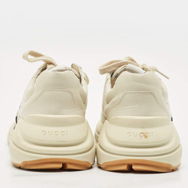 Pre Owned Gucci Mystic Cream Leather NY Yankees Rhyton Low Top Sneakers Size 44