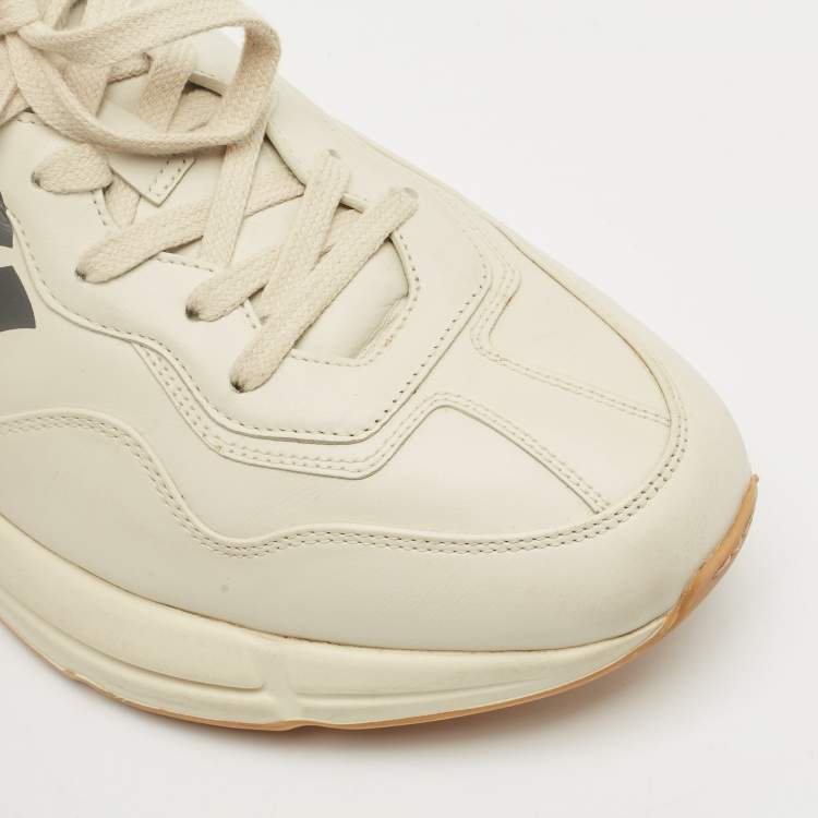 Pre Owned Gucci Mystic Cream Leather NY Yankees Rhyton Low Top Sneakers Size 44