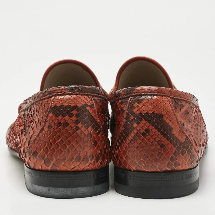 Pre Owned Gucci Orange/Brown Python Horsebit Slip On Loafers Size 42.5 