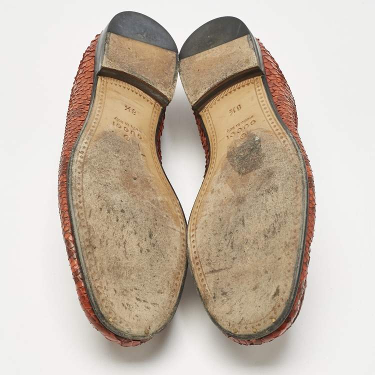 Pre Owned Gucci Orange/Brown Python Horsebit Slip On Loafers Size 42.5 