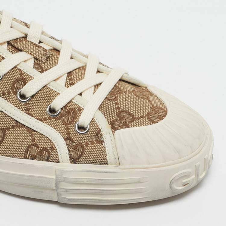 Pre Owned Gucci Brown/Cream Canvas and Leather Chunky B Low Top Sneakers Size 43