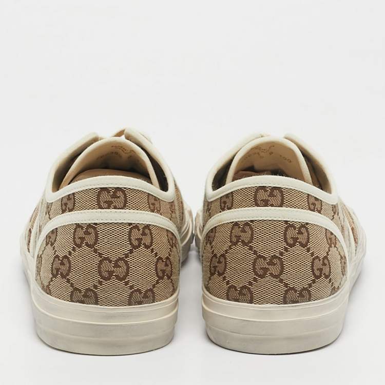 Pre Owned Gucci Brown/Cream Canvas and Leather Chunky B Low Top Sneakers Size 43