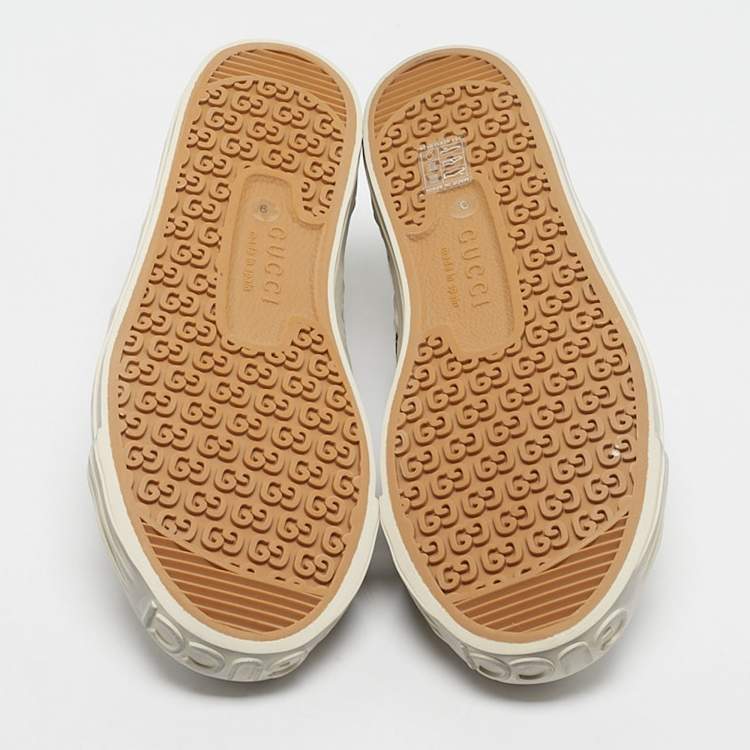 Pre Owned Gucci Brown/Cream Canvas and Leather Chunky B Low Top Sneakers Size 43
