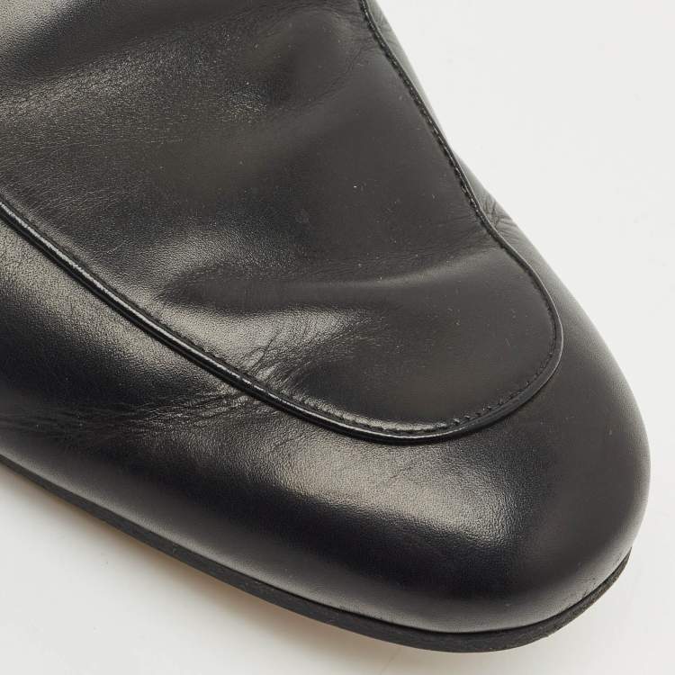 Pre Owned Gucci Black Leather and Fur Princetown Flat Mules Size 43