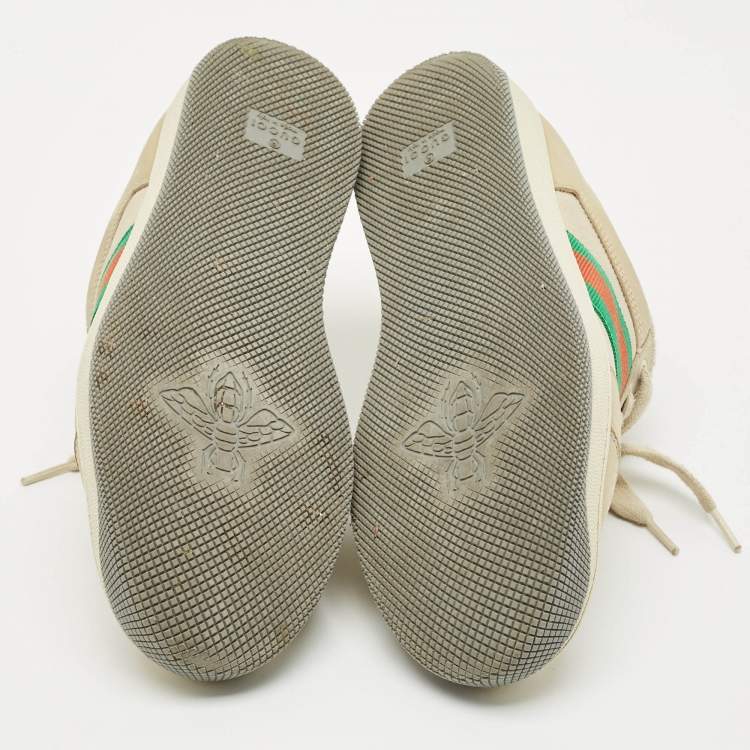 Pre Owned Gucci Cream GG Canvas And Nubuck Leather Screener Low Top Sneakers Size 39