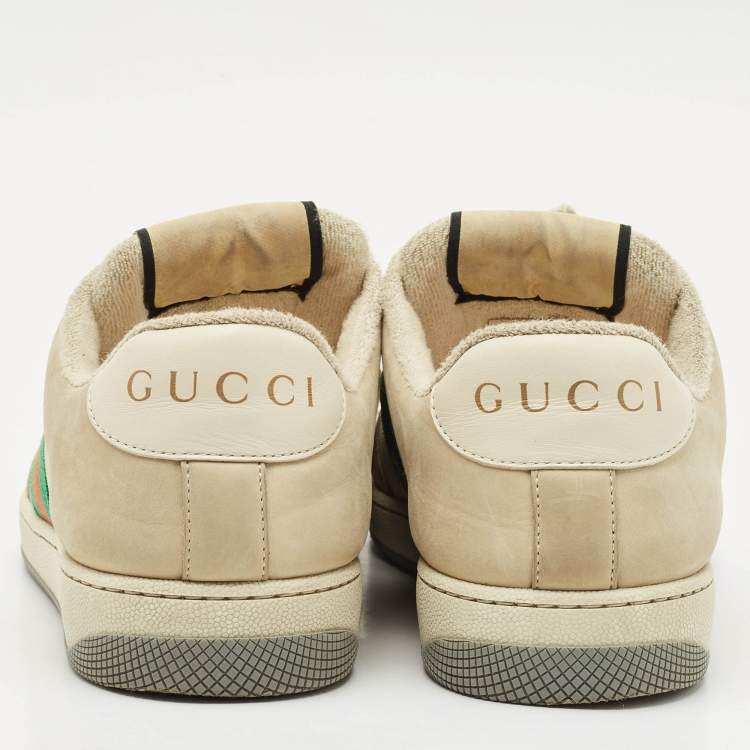 Pre Owned Gucci Cream GG Canvas And Nubuck Leather Screener Low Top Sneakers Size 39