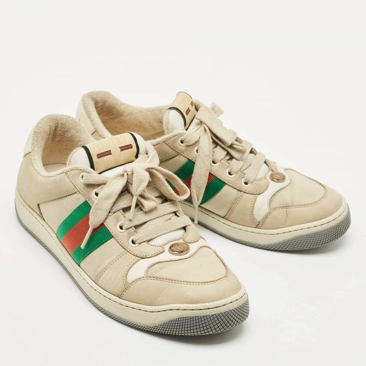Pre Owned Gucci Cream GG Canvas And Nubuck Leather Screener Low Top Sneakers Size 39