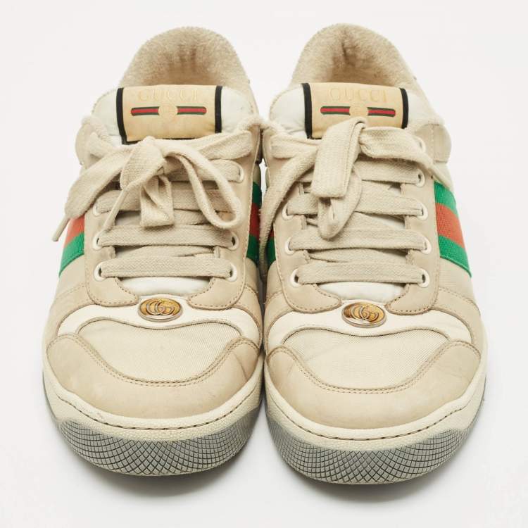 Pre Owned Gucci Cream GG Canvas And Nubuck Leather Screener Low Top Sneakers Size 39