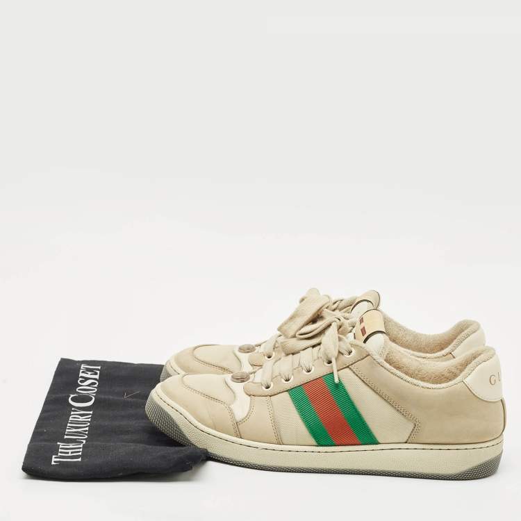 Pre Owned Gucci Cream GG Canvas And Nubuck Leather Screener Low Top Sneakers Size 39