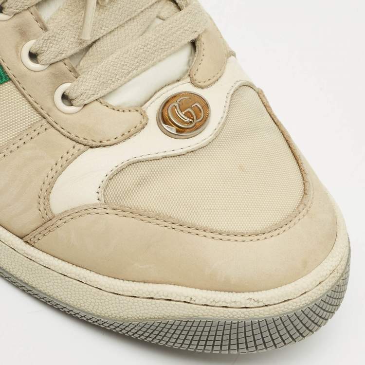 Pre Owned Gucci Cream GG Canvas And Nubuck Leather Screener Low Top Sneakers Size 39