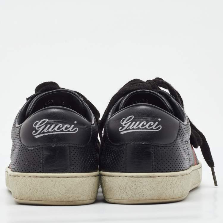 Pre Owned Gucci Black Perforated Leather Web Detail Low Top Sneakers Size 40
