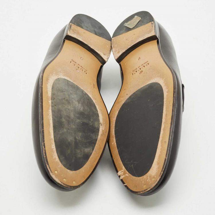 Pre Owned Gucci Black Leather Jordaan Loafers Size 43