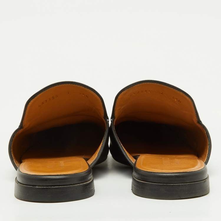 Pre Owned Gucci Black Tiger Embroidered Leather Princetown Horsebit Flat Mules Size 41