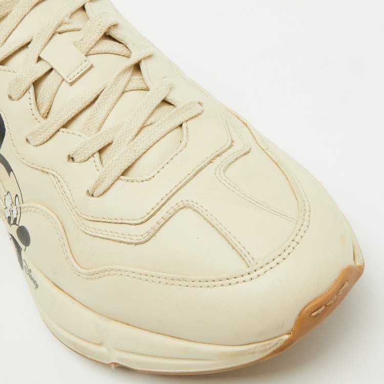 Pre Owned Gucci x Disney Cream Leather Mickey Mouse Rhyton Sneakers Size 41