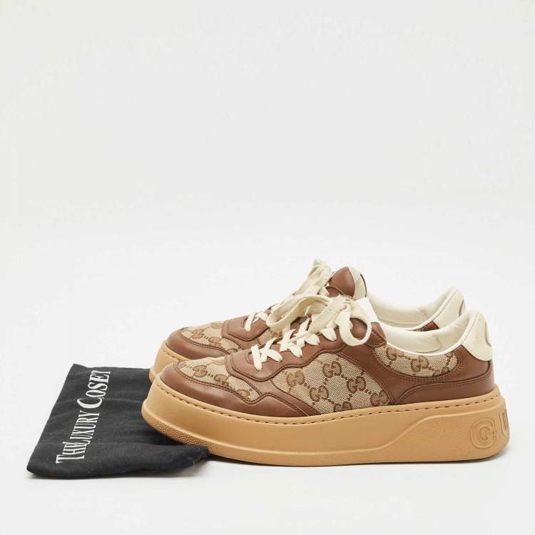 Pre Owned Gucci Beige/Brown GG Canvas and Leather Chunky B Sneakers Size 41.5