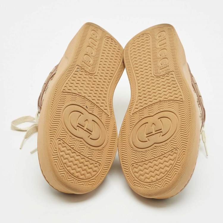Pre Owned Gucci Beige/Brown GG Canvas and Leather Chunky B Sneakers Size 41.5
