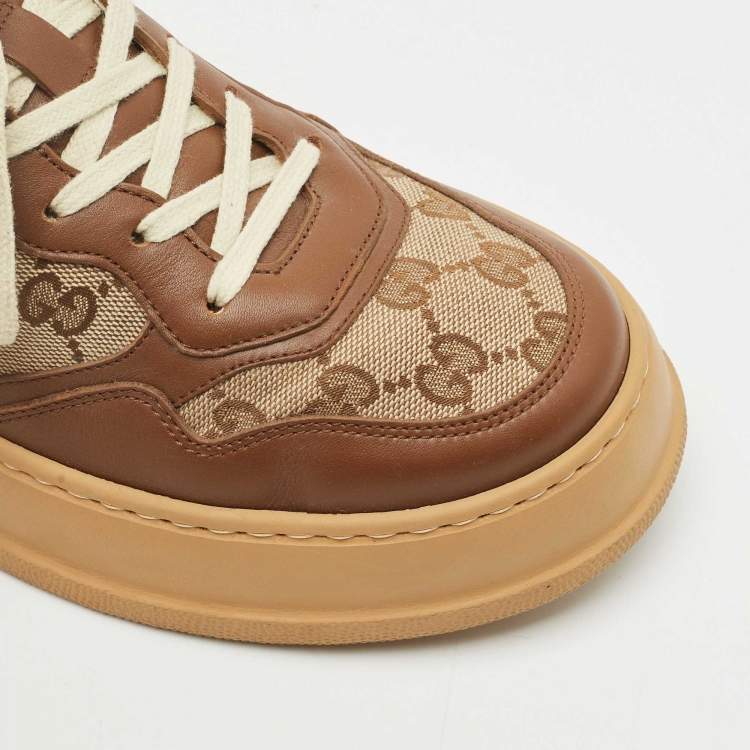 Pre Owned Gucci Beige/Brown GG Canvas and Leather Chunky B Sneakers Size 41.5