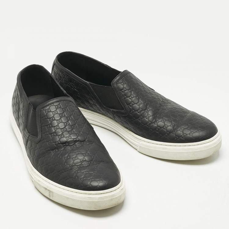 Pre Owned Gucci Black Microguccissima Leather Slip On Sneakers Size 46.5