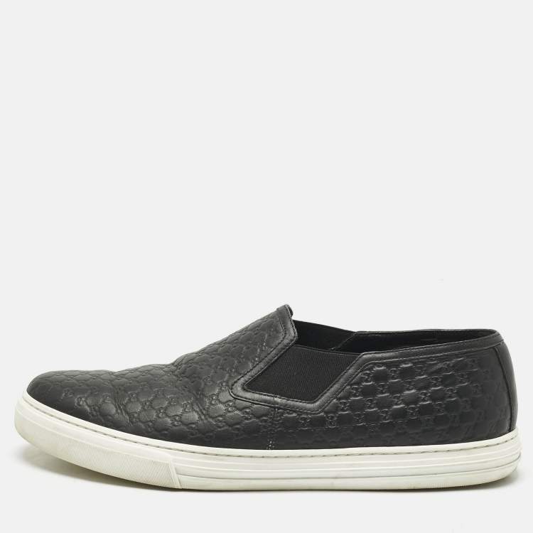 Pre Owned Gucci Black Microguccissima Leather Slip On Sneakers Size 46.5
