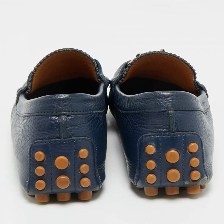 Pre Owned Gucci Navy Blue Leather Horsebit Loafers Size 40