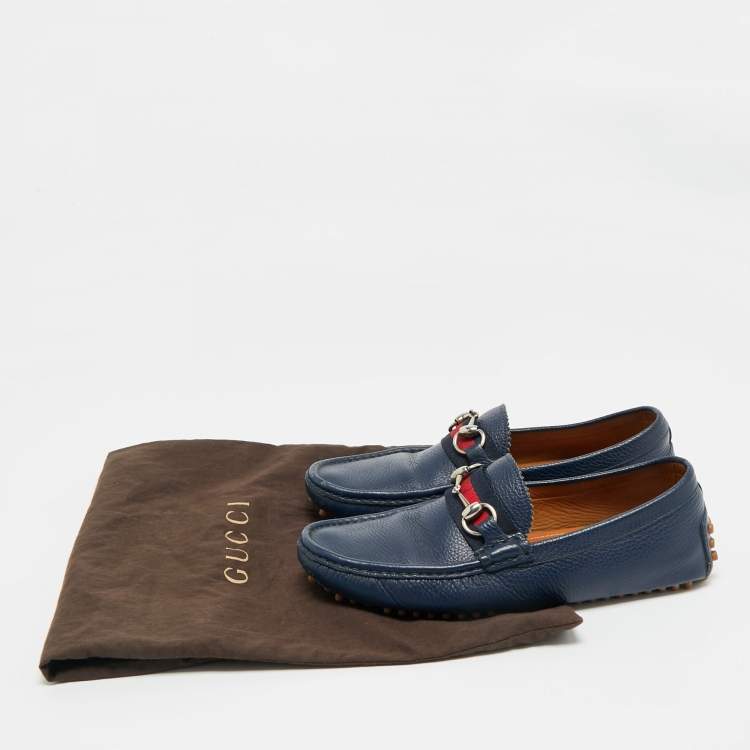 Pre Owned Gucci Navy Blue Leather Horsebit Loafers Size 40