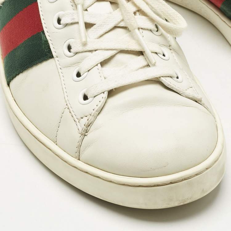 Pre Owned Gucci White Crocodile Leather and Leather Ace Lace Up Sneakers Size 40