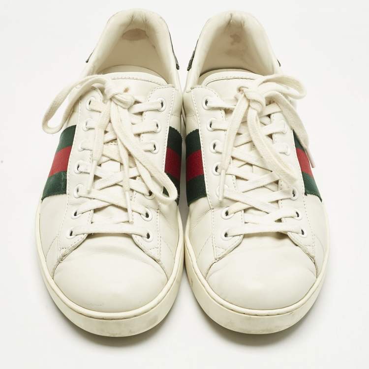 Pre Owned Gucci White Crocodile Leather and Leather Ace Lace Up Sneakers Size 40