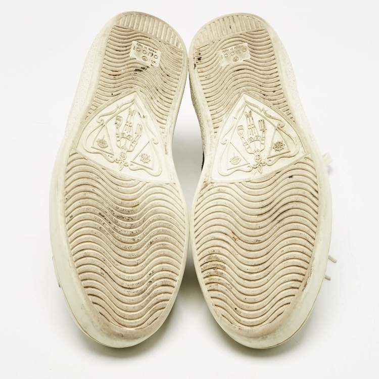 Pre Owned Gucci White Crocodile Leather and Leather Ace Lace Up Sneakers Size 40