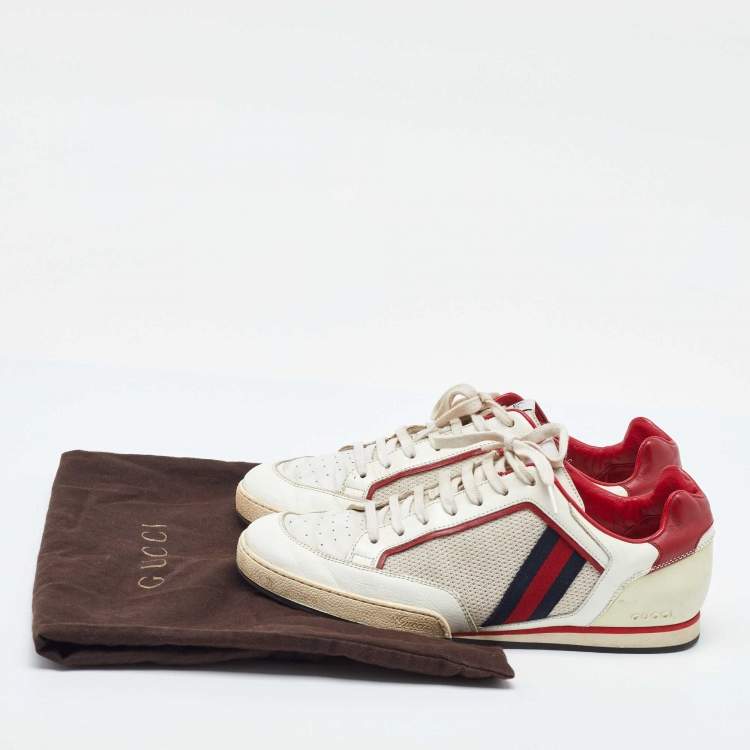 Pre Owned Gucci Red/White Leather and Mesh Tennis 83 Low Top Sneakers Size 40