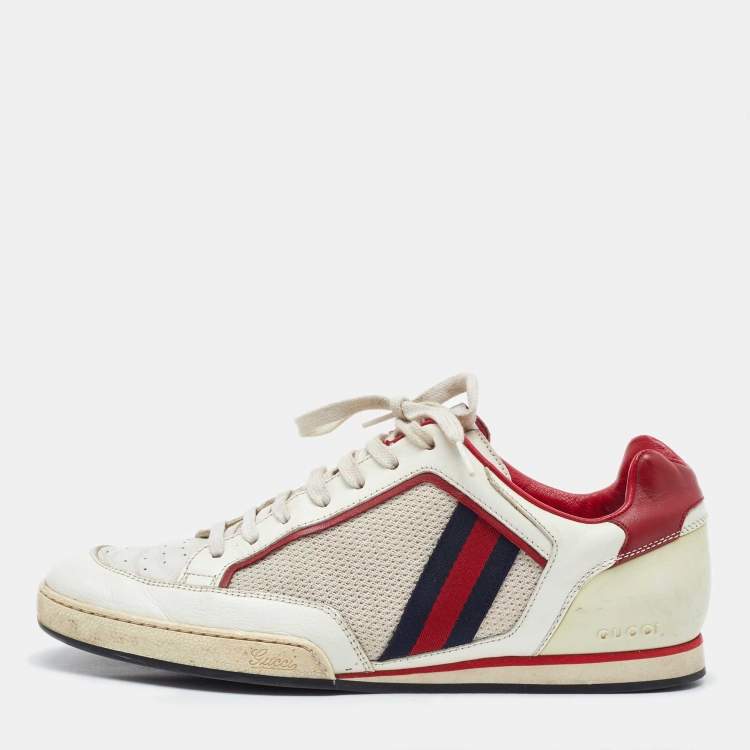 Pre Owned Gucci Red/White Leather and Mesh Tennis 83 Low Top Sneakers Size 40