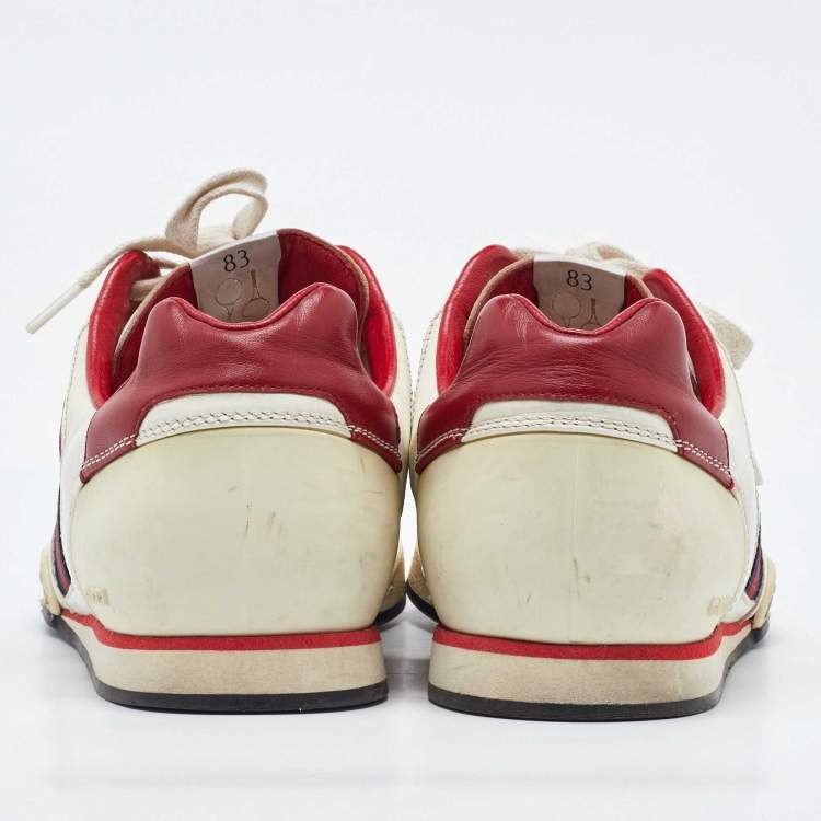 Pre Owned Gucci Red/White Leather and Mesh Tennis 83 Low Top Sneakers Size 40