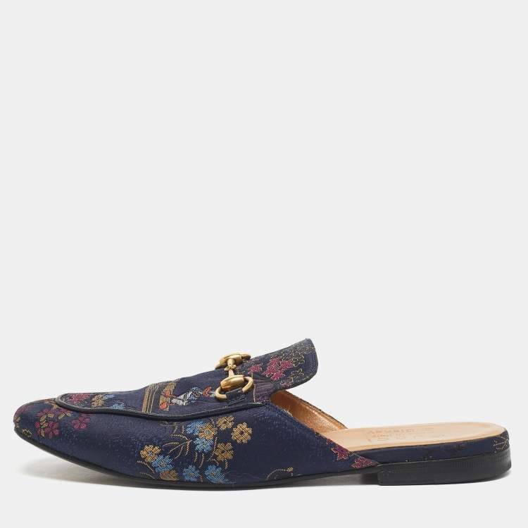 Pre Owned Gucci Multicolor Brocade and Satin Princetown Mules Size 40