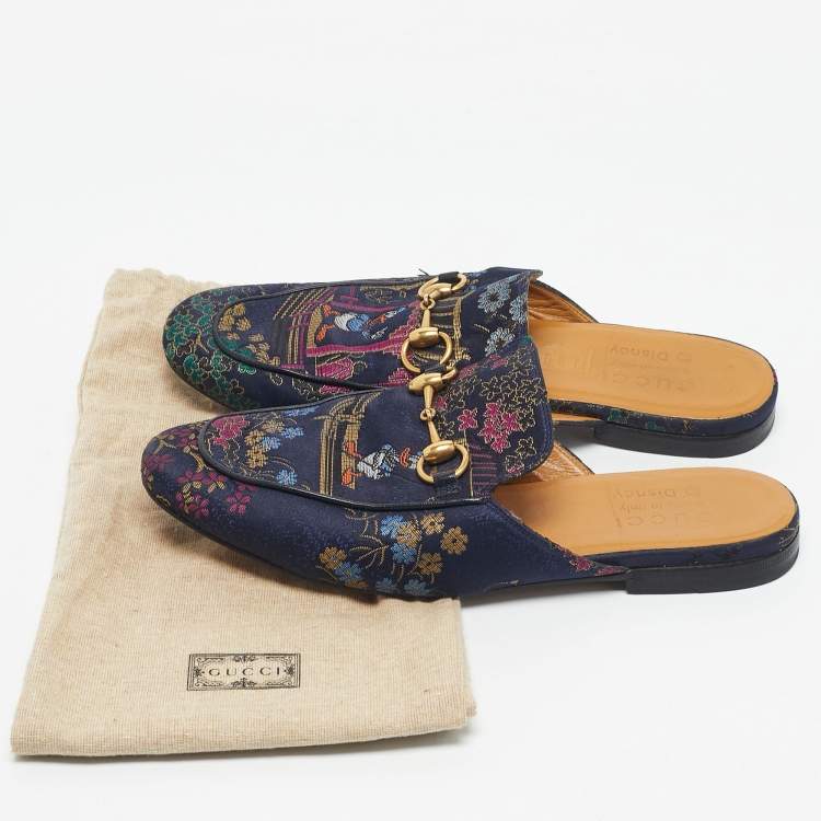 Pre Owned Gucci Multicolor Brocade and Satin Princetown Mules Size 40