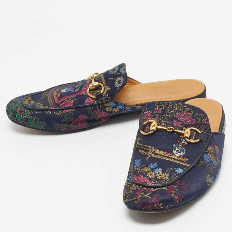 Pre Owned Gucci Multicolor Brocade and Satin Princetown Mules Size 40