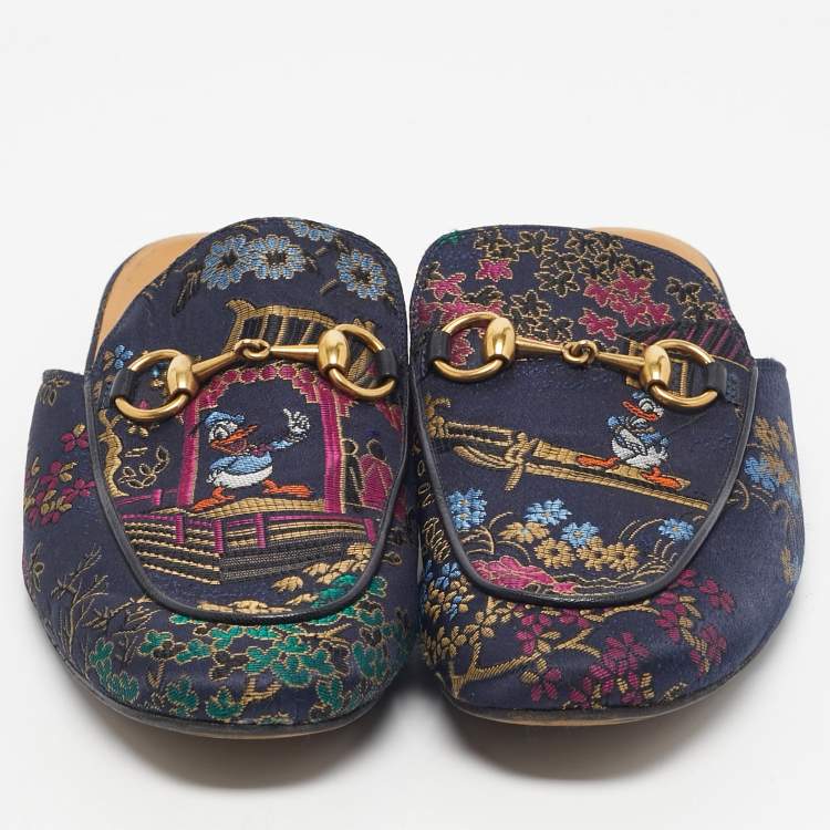 Pre Owned Gucci Multicolor Brocade and Satin Princetown Mules Size 40