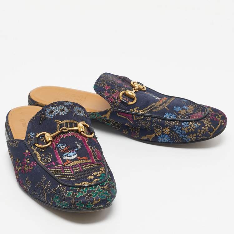Pre Owned Gucci Multicolor Brocade and Satin Princetown Mules Size 40