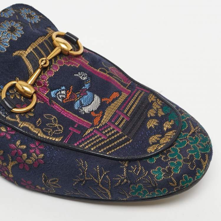Pre Owned Gucci Multicolor Brocade and Satin Princetown Mules Size 40