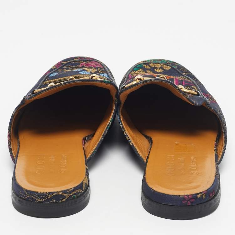 Pre Owned Gucci Multicolor Brocade and Satin Princetown Mules Size 40