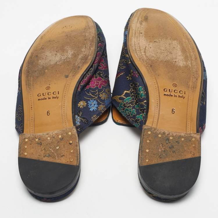 Pre Owned Gucci Multicolor Brocade and Satin Princetown Mules Size 40