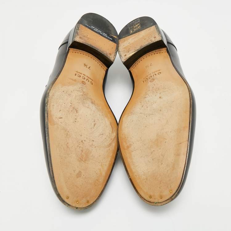 Pre Owned Gucci Brown/Black Leather and Macro GG Canvas Jakarta Loafers Size 41.5