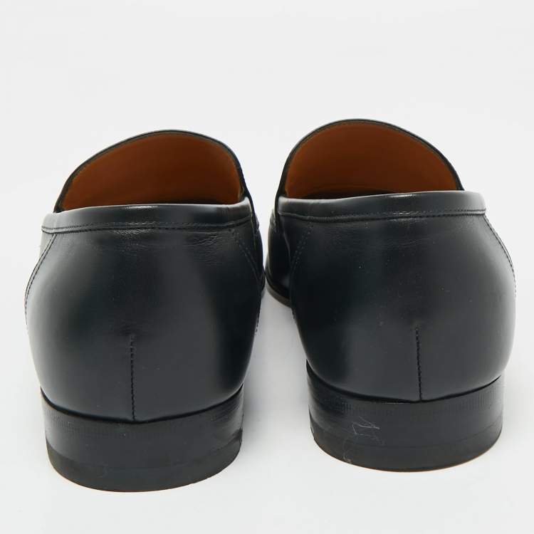 Pre Owned Gucci Brown/Black Leather and Macro GG Canvas Jakarta Loafers Size 41.5
