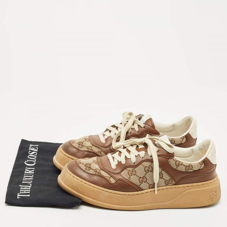 Pre Owned Gucci Beige/Brown GG Canvas and Leather Chunky B Sneakers Size 42.5