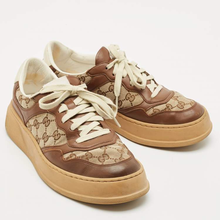 Pre Owned Gucci Beige/Brown GG Canvas and Leather Chunky B Sneakers Size 42.5