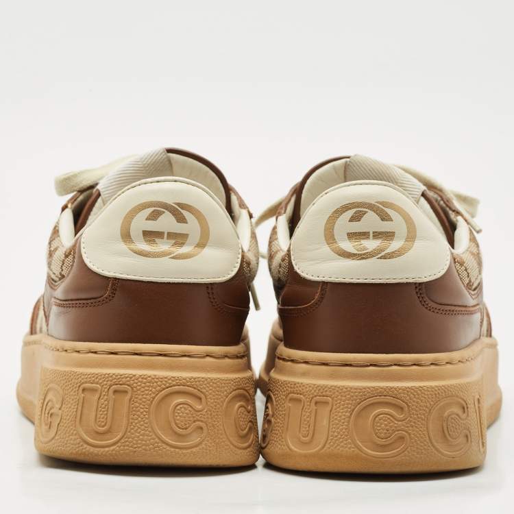 Pre Owned Gucci Beige/Brown GG Canvas and Leather Chunky B Sneakers Size 42.5