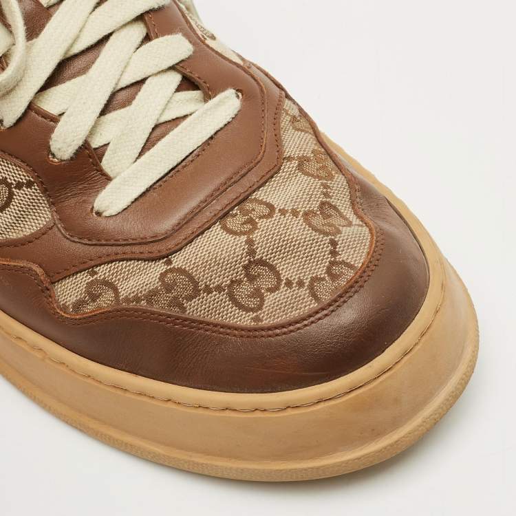 Pre Owned Gucci Beige/Brown GG Canvas and Leather Chunky B Sneakers Size 42.5