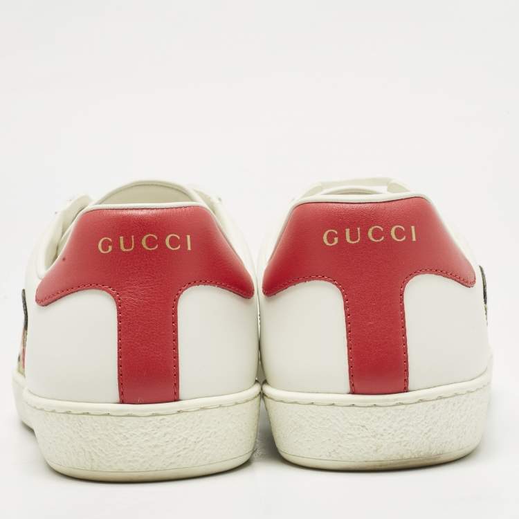 Pre Owned Gucci White Leather Ace Web Tiger Embroidered Low Top Sneakers Size 41.5