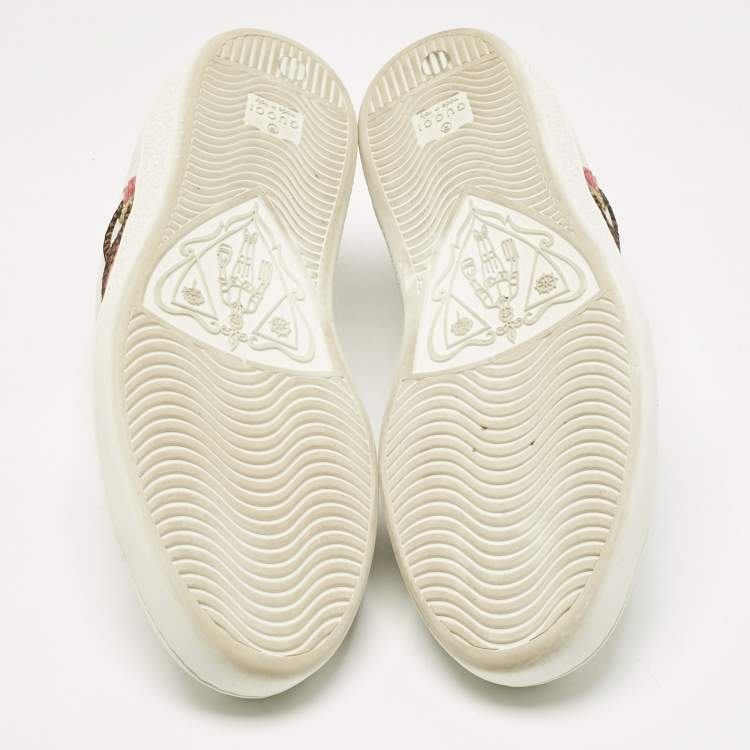 Pre Owned Gucci White Leather Ace Web Tiger Embroidered Low Top Sneakers Size 41.5